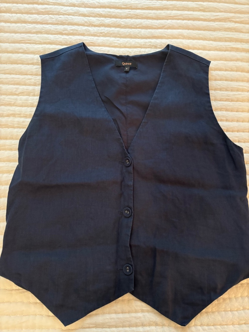 Quince linen Navy Sleeveless Button Vest - Picture 5 of 6